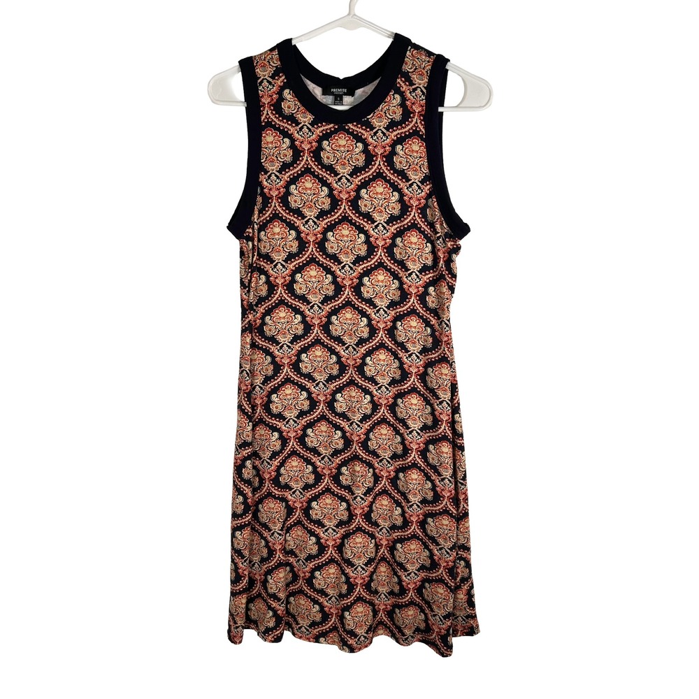 Premise Dresses Women Small Black Orange Damask Medallion Sleeveless Shift Dress